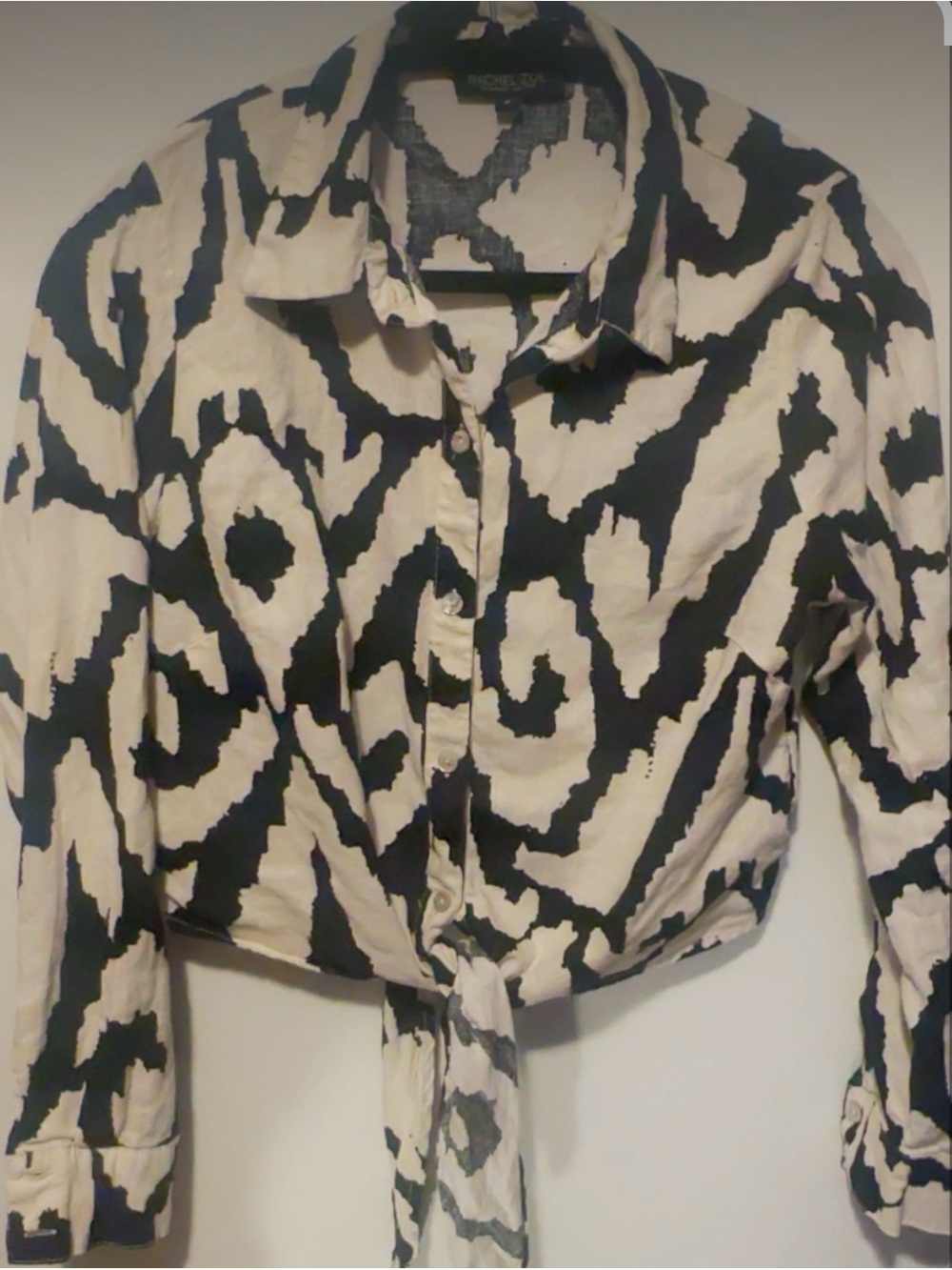 Rachel Zoe Black and White Tie-Front Button Down Shirt